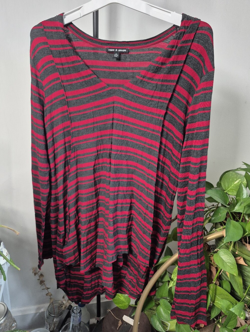 XL Cable & Gauge Red and Charcoal Striped Long Sleeve Y2k Tunic